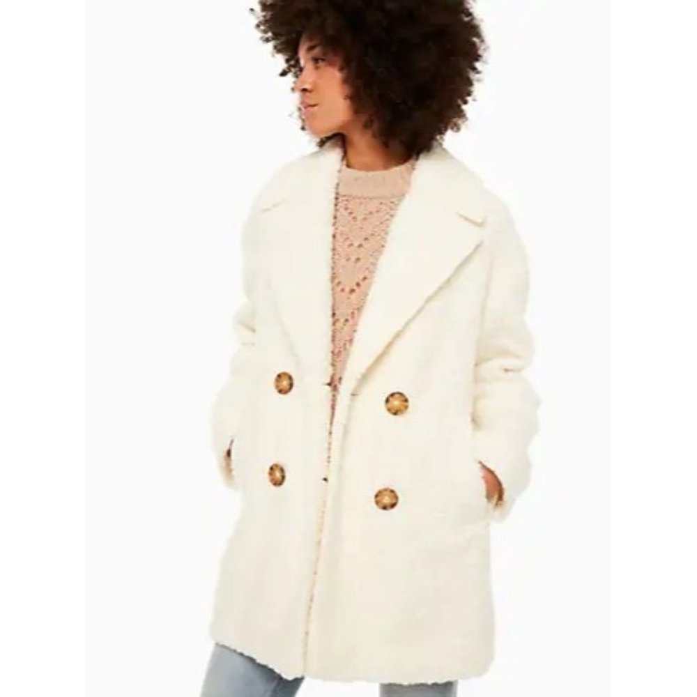 NWOT Kate Spade French Cream Teddy Coat White Brown XL